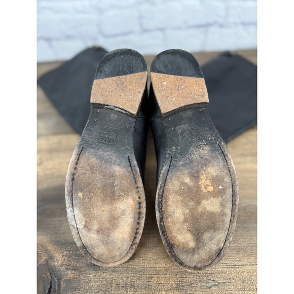 Frye Women's Black Leather Button Back Zip Riding Boots Extended Calf Size 7B - Picture 6 of 16